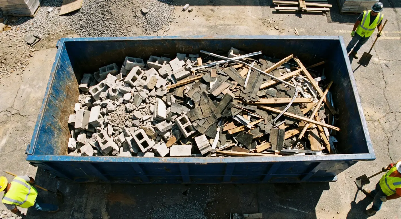 Roll-off dumpster loaded with construction debris in Arlington Heights, IL