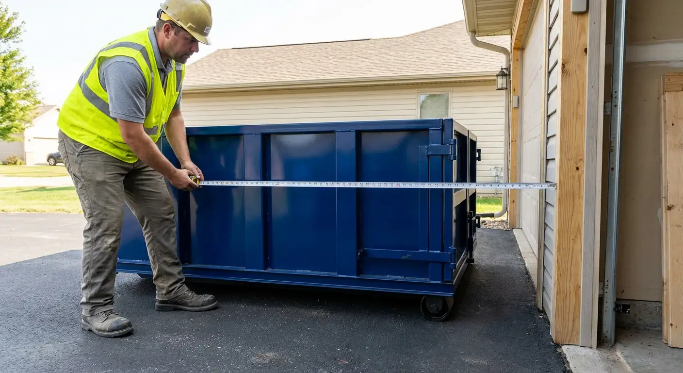 Site assessment for dumpster placement showing clearance requirements in Arlington Heights, IL