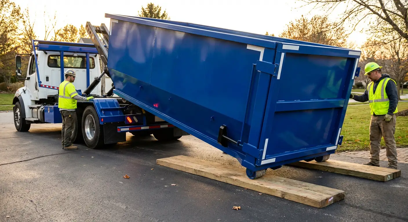 Dumpster delivery on driveway in Arlington Heights, IL