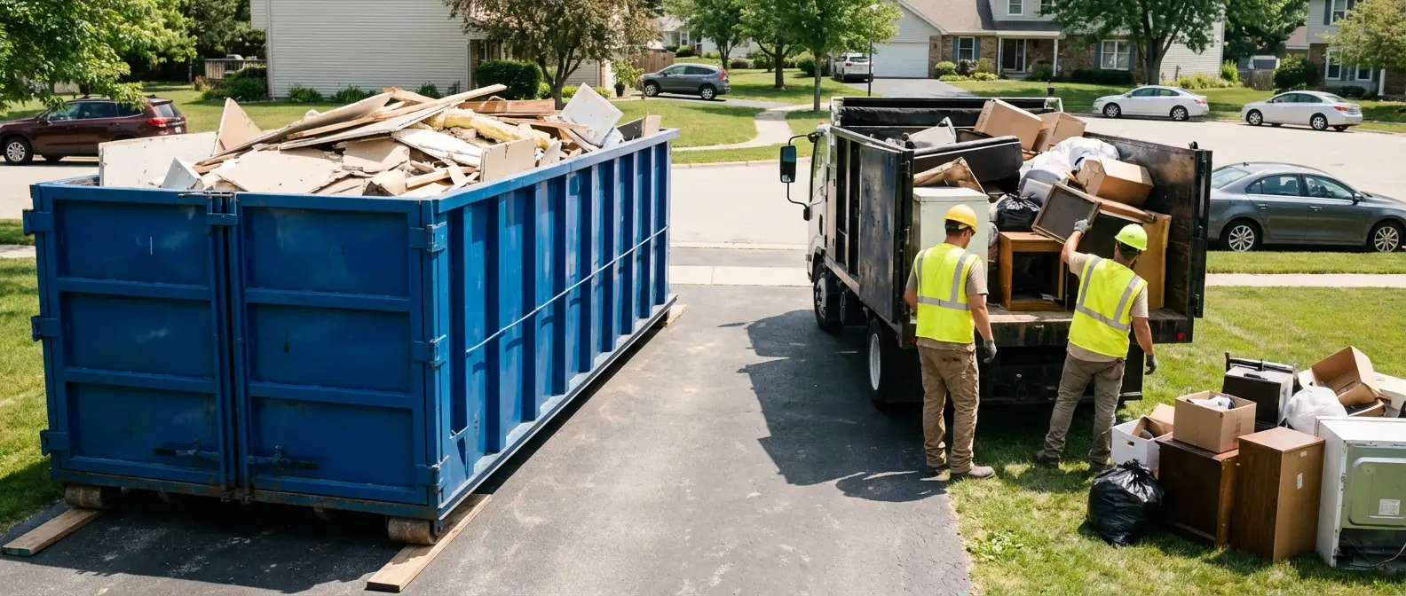 Dumpster rental versus junk removal service comparison showing capacity differences in Arlington Heights, IL