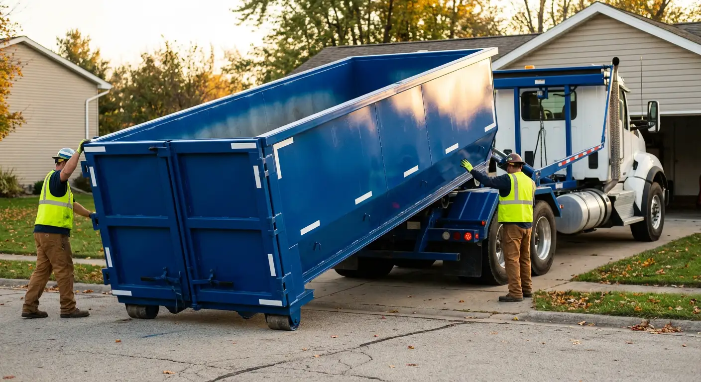 Roll-off dumpster delivery truck in Arlington Heights, IL